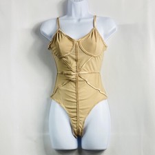 Love J Women s Small Beige Metallic Contour Accent Bodysuit NWT