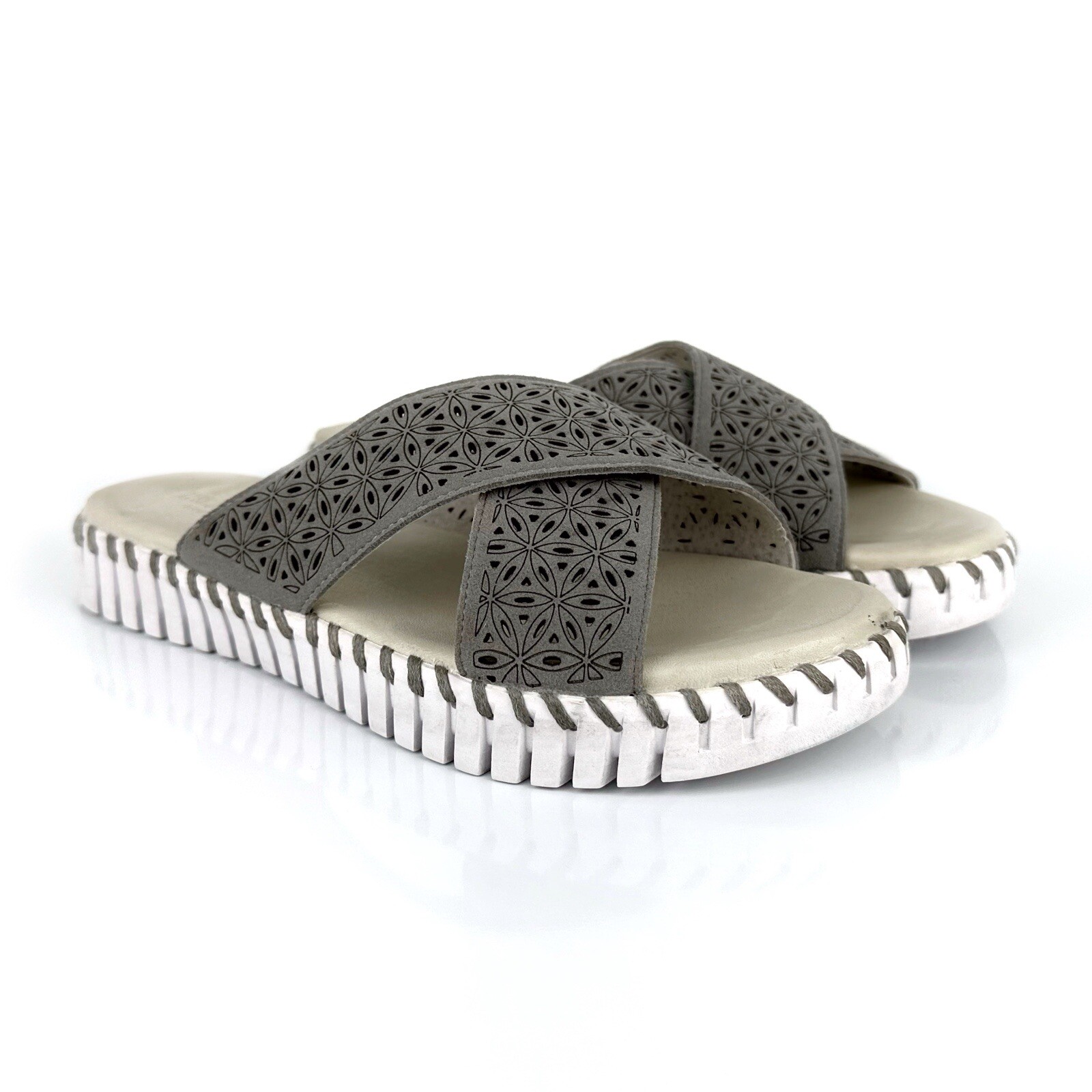 Ilse Jacobsen Women's Tulip 1575 Cross Band Slide Sandals Gray Size