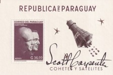 Astronaut Scott Carpenter autograph on Stamp Souvenir Sheet - brown fountain pen