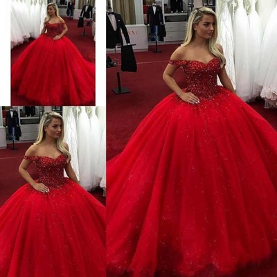 red off the shoulder quince dress