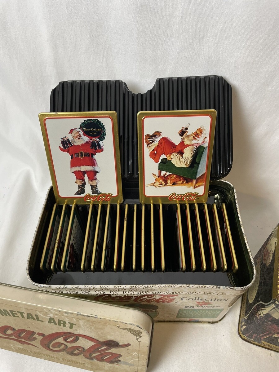 1994 Coca Cola Santa 20 Metal Cards & Matching 1989 Tin