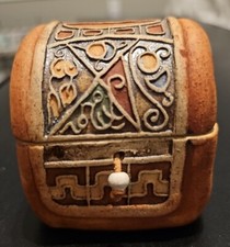 TAYO Miniature Storage Trunk Chest Embossed Rust w/Multi Color Clay Leather Trim