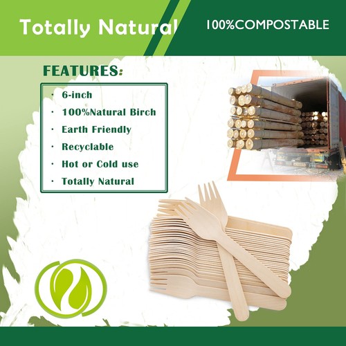 Disposable Wooden Forks 6.5" Length-Biodegradable, Natural Wooden Fork ,Pack 100 - Picture 6 of 7