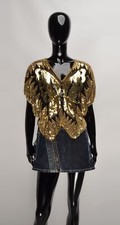 Vintage Y2K Fairy Butterfly Full Gold Sequin Beaded Silk Blouse Top OS