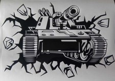 Vinyl Decal / Sticker - BATTLE TANK BURSTING THRU' A WALL