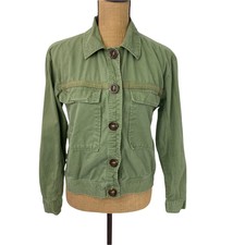 Life In Progress Green Denim Jean Jacket Women's Size Xs Buttons Pockets