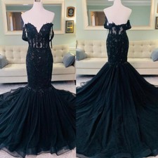 Gothic Lace Mermaid Wedding Dresses Off the Shoulder Sweep Train Bridal Gowns