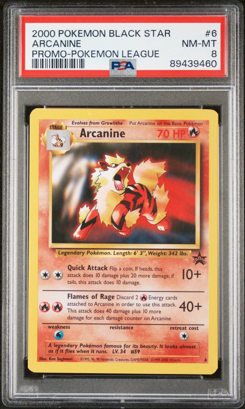 2000 ARCANINE #6 POKEMON LEAGUE PROMO BLACK STAR PSA 8 MINT