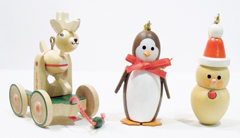 Hallmark Reindeer Santa Claus Penguin Wooden Wood Vintage 1984 1986 Ornaments