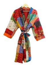 Silk patchwork handmade kantha jacket japanese kimono style kantha Multi Robe
