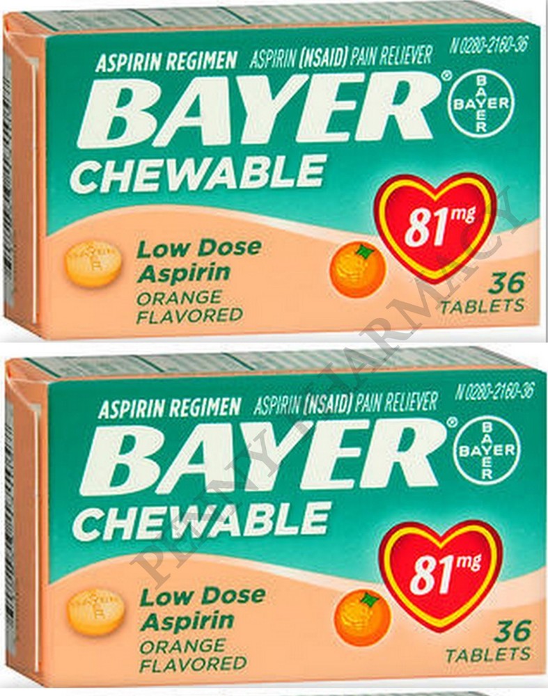 Bayer Chewable 'Baby' Aspirin 81mg Low Dose ORANGE 36 Tablets ( 2 pack ) __