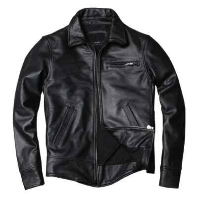 Men's Black Genuine Leather Cafe Racer Jacket Casual Slimt Fit Motorcycle Biker