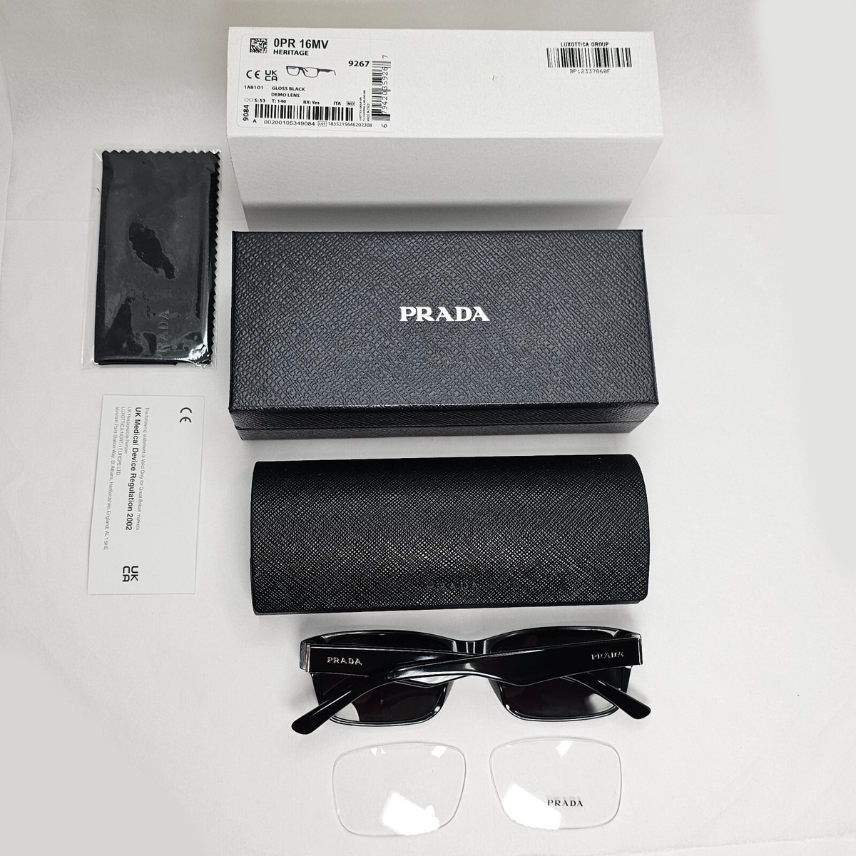 Prada Sunglasses Black Glossy Rectangle Square PR16MV VPR 16M 1AB