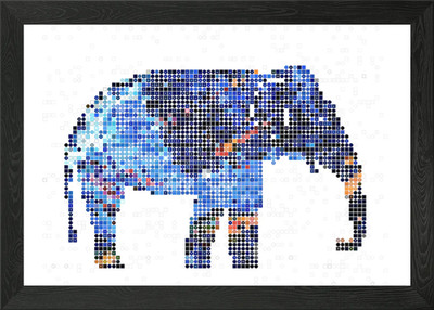Blaue Elefantenhaut im Mosaik gerahmtes Wandbild Poster Leinwanddruck Bild
