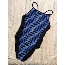 Vintage 90 s Nike One Piece Swimsuit Black Blue Wave Size L
