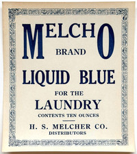 1910-15 Melcho Liquid Blue Laundry Label Unused NOS Vintage Advertising Melcher