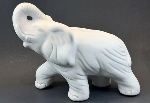 Vintage Van Briggle Art Pottery White Moonglo Large 10" Elephant Figurine