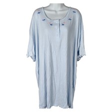 Intimates Blue Ribbed Floral Henley Nightgown vintage 90's coquette soft girl