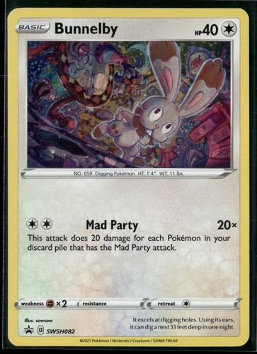 Pokemon - Bunnelby SWSH082 Black Star Promo Cosmos Holo NM DOUBLE SWIRL
