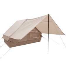 4-6 People Inflatable Camping Tent with Porch and Carrying Bag-Beige - Color: Be