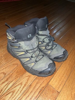 Mens 10.5 SALOMON X Ultra 3 Mid GTX Grey Green Hiking Boots Waterproof