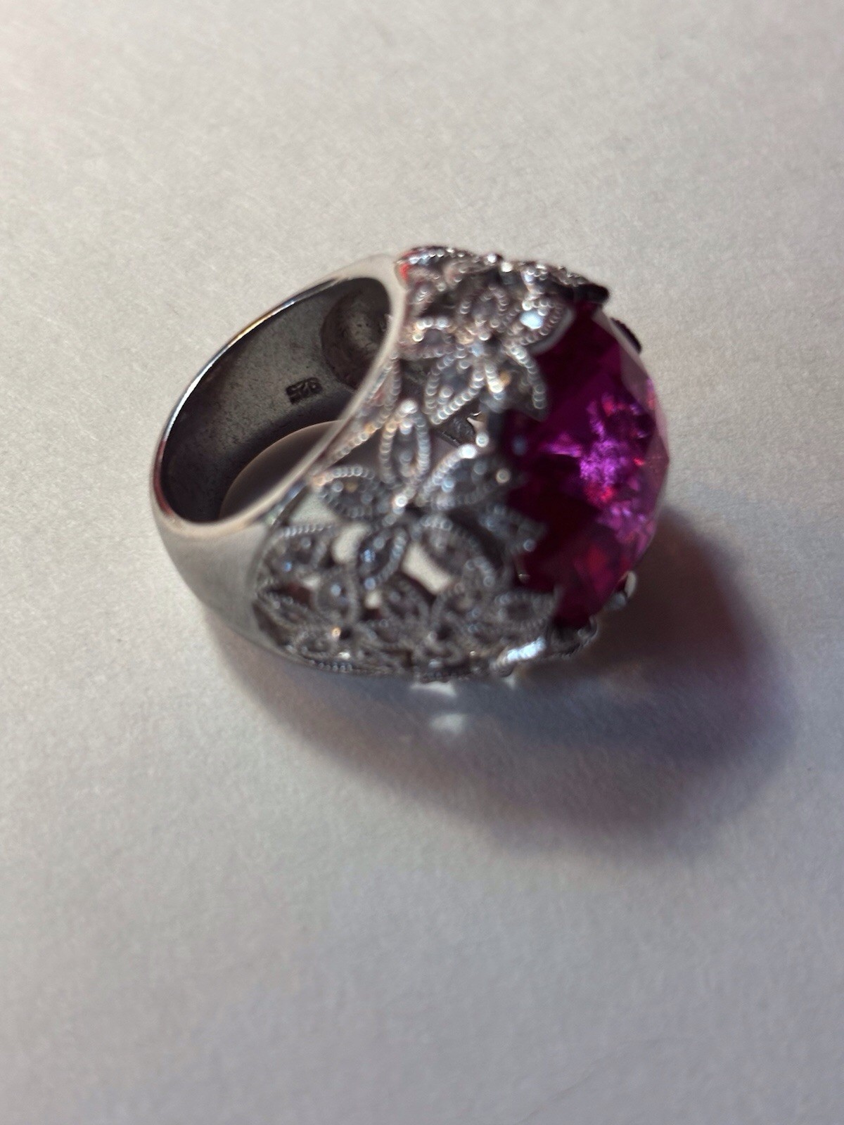Ruby Crystal and Sterling Statement Ring Size7 - image 4