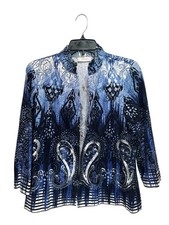 Chico's Linen Blend Jacket Women's S 0 Blue Paisley Sequin Open Front Artsy Boho