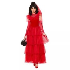 Spirit Halloween Beetlejuice Lydia Deetz Costume Red Size Large Veil Dress Bride