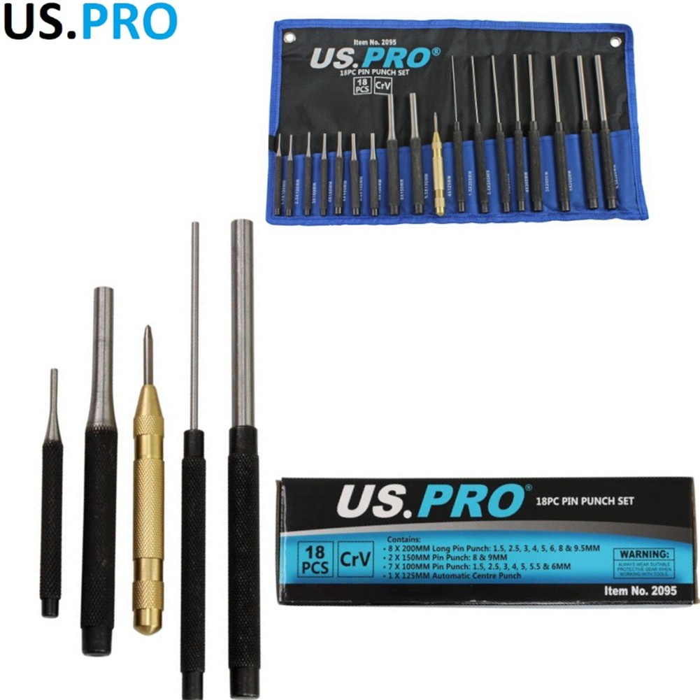US PRO 18pc Pin Punch Set With Automotive Centre Punch 2095 - Image 4
