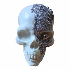 Hyde EEK Boutique White Silver Glitter Geode Skull Halloween Decor Plastic...