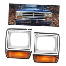 Headlight Bezel w/Turn Signal Light Compatible with 1986-1990 Dodge D100 Pair