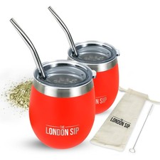 London Sip Yerba Mate Cup and Bombilla Set, Includes 2 Gourds 8 oz each , Sp...