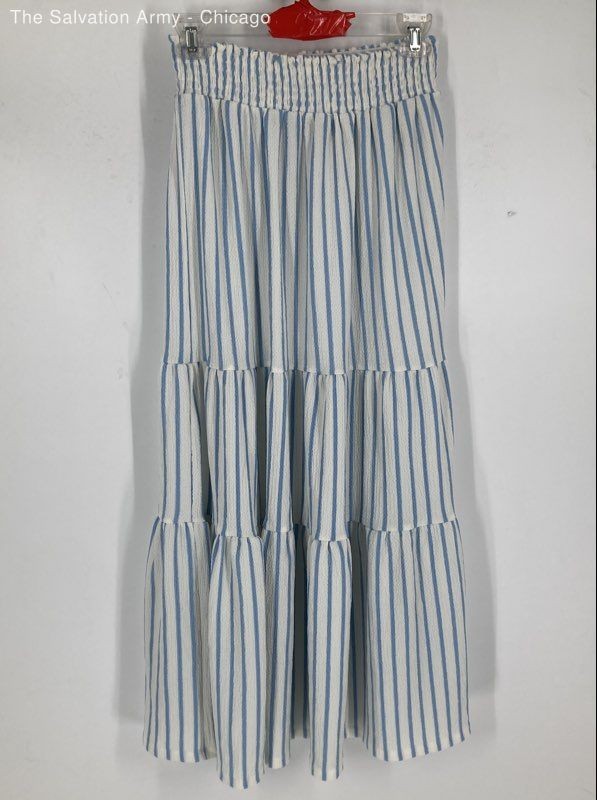 Madden Girl Womens Blue White Striped Tiered Long Maxi Skirt Size Small