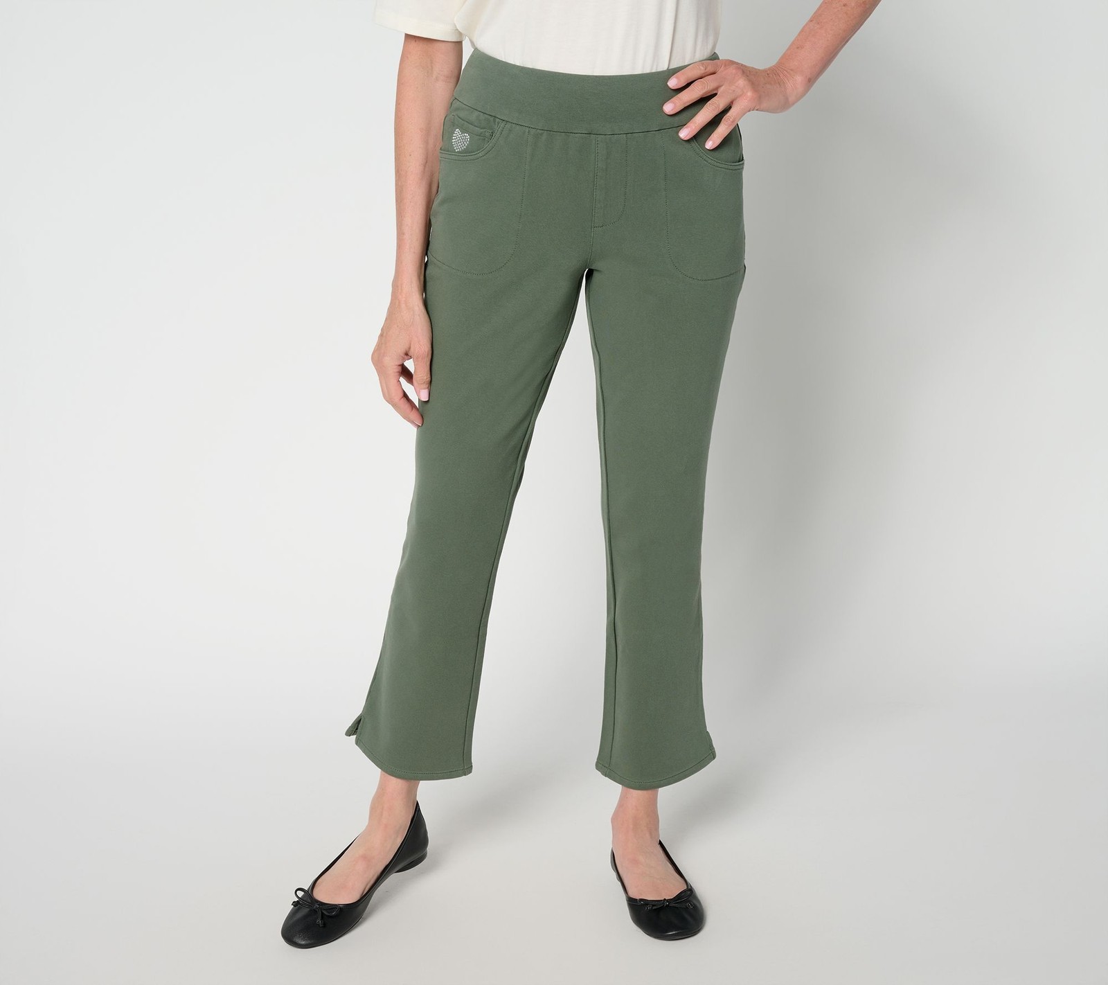 Quacker Factory Women's Pants Sz M DreamJeannes Flat Waist Straight Green