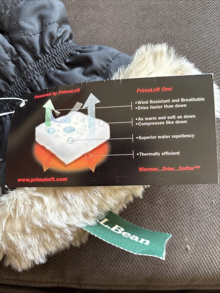 全新带标签 LLBean Primaloft 超暖连指手套黑色 L 码 — 第 3/4 张图片