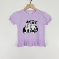 Janie and Jack Kitten Peplum Sweater Top Girls Size 6 Purple Puff Sleeve Ruffle