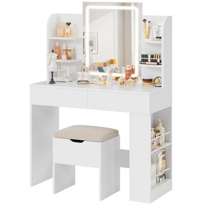 Makeup Vanity, Mirror Jewelry Cabinet, Lockable Swivel Storage Organizer Armo...