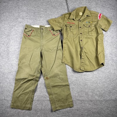 Vintage Sanforized Boy Scouts Uniform Green 50s 60s Pants (30x25) Shirt (Medium)