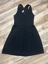Ann Taylor LOFT Black Tank Dress V-Neck Stretch Open Cross Back Rayon Blend