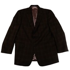 Hart Schaffner Marx Brown Blue Plaid Windowed Blazer Suit Jacket 44R Made USA