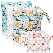 5Pcs Waterproof Reusable Diaper Baby Cloth Wet Dry Bags with 2 Zippered Pocke...