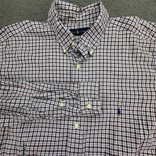 Polo Ralph Lauren Button Down Shirt Mens XLT Blue Brown Gingham Check Tall L/S