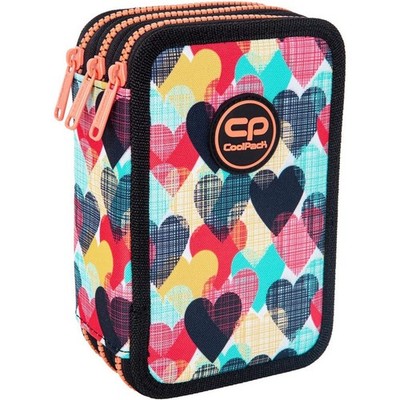 COOLPACK Feder Mäppchen Etui gefüllt Federmappe 3 Fach Zipper CHOCOLOVE Herzen