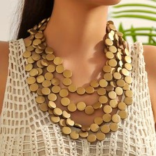 HOLZ *** Naturholz Damen Collier Kette  50-57 cm, runde Platten gold-braun