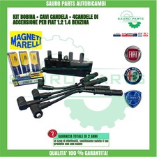 KIT BOBINA + CAVI CANDELA + 4 CANDELE DI ACCENSIONE PER FIAT 1.2 1.4 BENZINA
