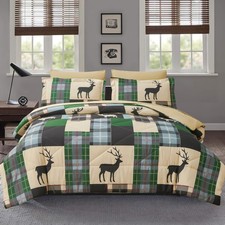 Comforter Set Queen Size Plaid Patchwork Comforter Bedding-7 Piece Bed in a B...