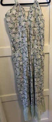French Connection Floral Maxi Dress Size 10 Green Purple Sleeveless Pockets Boho