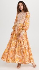 Zimmermann Raie Smocked Maxi Dress Gown Floral Event Day Tea Midi Size 2