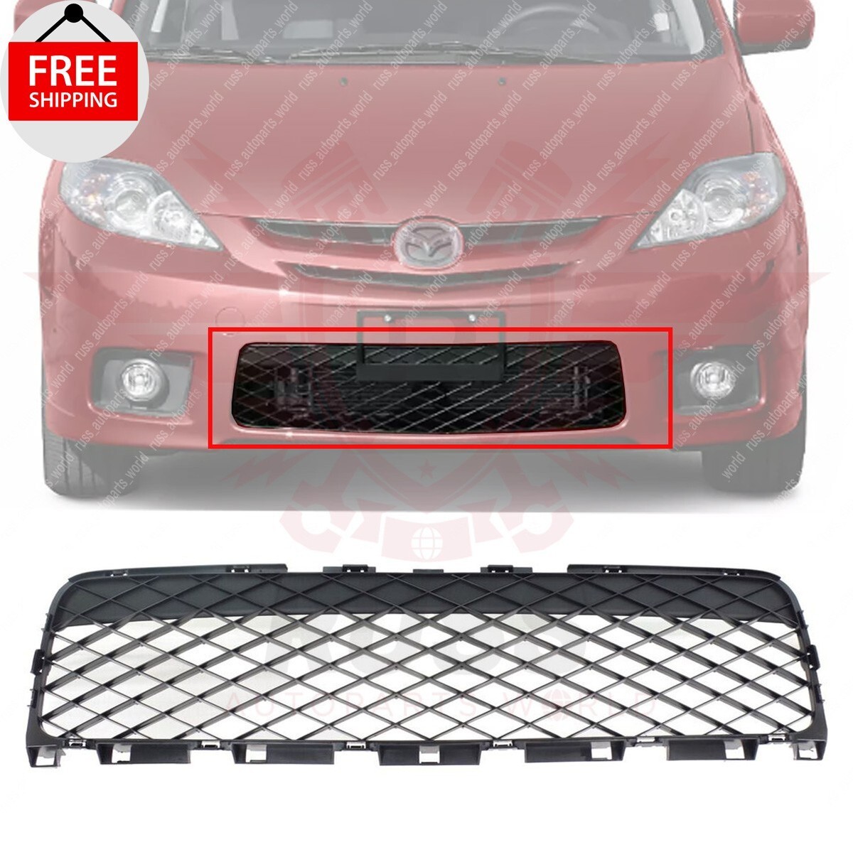 New Front Center Bumper Grille Primed Plastic For 2006-2007 Mazda