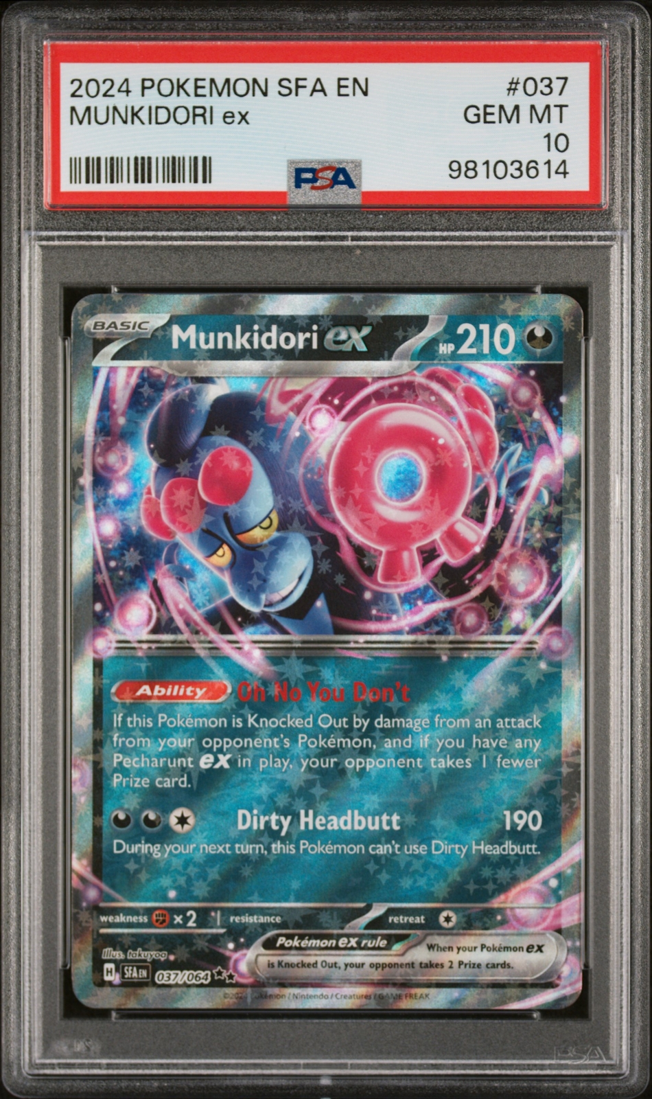 2024 POKEMON SHROUDED FABLE SFA EN #37 MUNKIDORI ex PSA 10 POP 6!